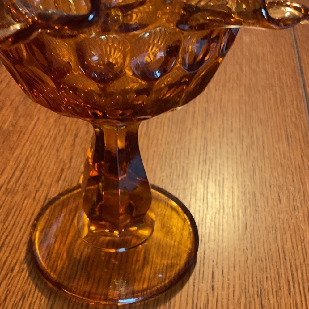 Fenton Amber Ruffled Glass Compote - Picture 4 of 6